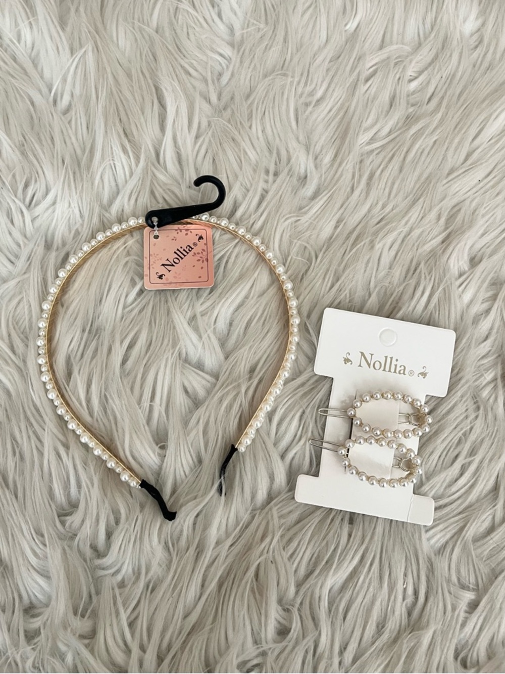 {Nollia} Faux Pearl Headband and Barrette Set - NWT